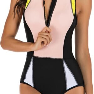 Women's Rash Guard Swimsuit Short Sleeve Zip Monokini Surfing One Piece Tankini