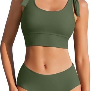 Womens High Waisted Bikini Sets Scoop Neck Two Piece Swimsuits Sporty Bathing Suits Swimwear 2026