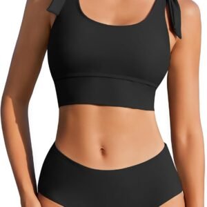 Womens High Waisted Bikini Sets Scoop Neck Two Piece Swimsuits Sporty Bathing Suits Swimwear 2026